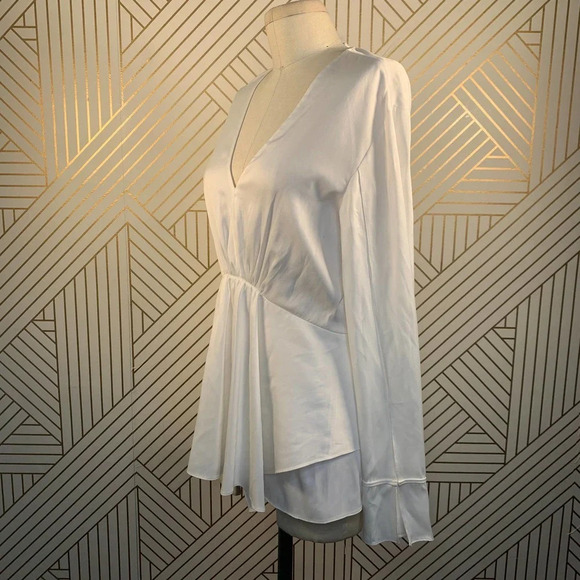 3.1 Phillip Lim Blouse Long Sleeve Empire Waist Satin‎ White Size 4 *Stained - Picture 4 of 12